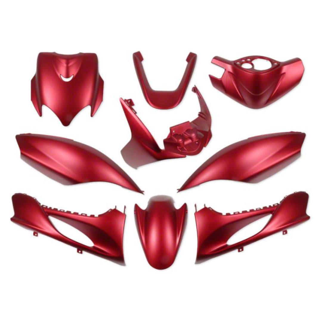 Skjoldsæt komplet - satin rødmetallic